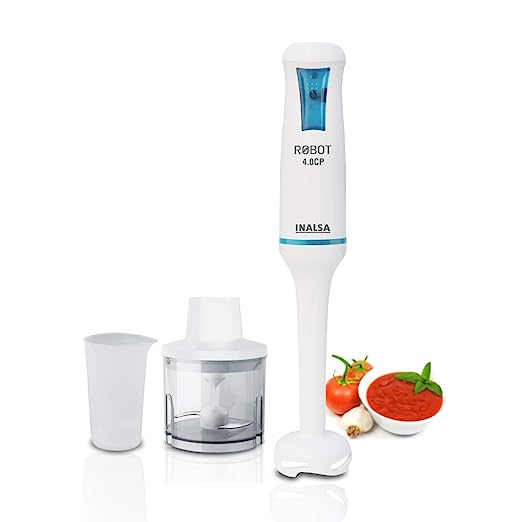 Inalsa Hand Blender Robot 4.0 CP 400-Watt Heavy Duty | 2 in 1 Hand Blender/Chopper | 2 Year Warranty| Super Silent Powerful Motor| 700 ml Break Resistant Multipurpose Jar, (White/Blue) Inalsa Hand Blender Robot 4.0 CP 400-Watt Heavy Duty | 2 in 1 Hand Blender/Chopper | 2 Year Warranty| Super Silent Powerful Motor| 700 ml Break Resistant Multipurpose Jar, (White/Blue)